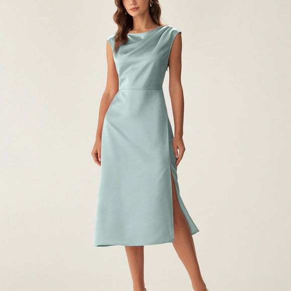 NWT SATIN SLEEVELESS MIDI DRESS - Picture 1 of 7